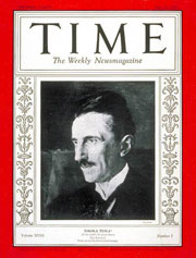 Figure 1 : La couverture du Time Magazine du 20 juillet 1931, consacrée à Tesla à l’occasion de son 75e anniversaire (© Time Magazine, New York)