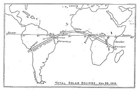 Figure 2 : Parcours de l’éclipse solaire de 1919