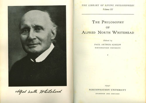 Figure 6 : Le philosophe et mathématicien britannique Alfred North Whitehead (1861-1947) (en page de garde d’un ouvrage de 1941 d’édition de ses œuvres par Paul Arthur Schilpp, catalogue en ligne de la bibliothèque de McMaster University, Hamilton, Ontario, CA).
