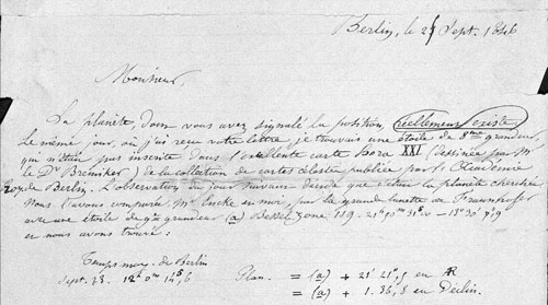 Figure 6 : Début de la lettre du 25 septembre 1846 de Galle à Le Verrier annonçant la découverte de Neptune. ©Bibliothèque de l’Observatoire de Paris.