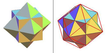 Figure 6 : Construction d’un dodécaèdre rhombique à partir de deux tétraèdres et d’un octaèdre, telle qu’indiquée par Ampère. 