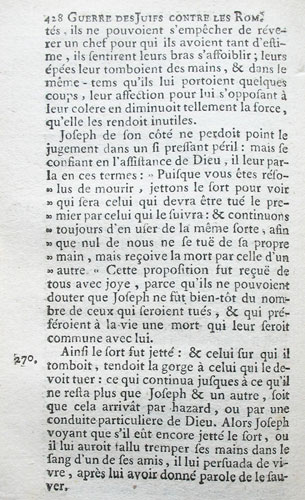 Histoire des Juifs, livre III, chapitre XLIV. Cette traduction du grec, due à Arnauld d’Andilly, a été publiée de nombreuses fois depuis le XVIIe siècle (ci-dessous, l’édition de 1744)